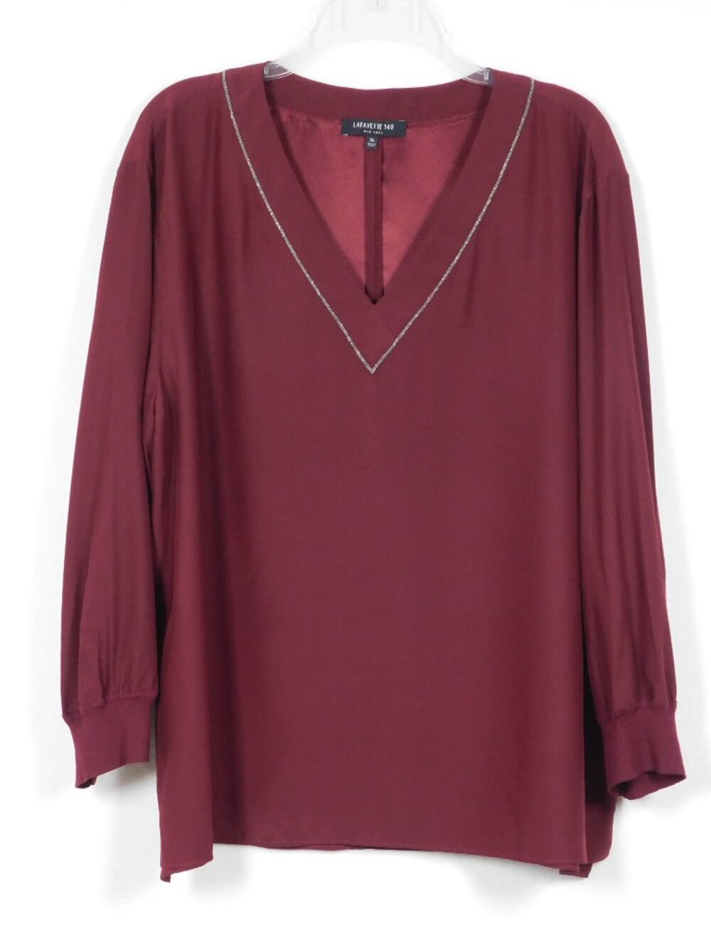 Lafayette 148 New York Silk Blouse 1/4" Sleeves Beaded Accent XL (42026)